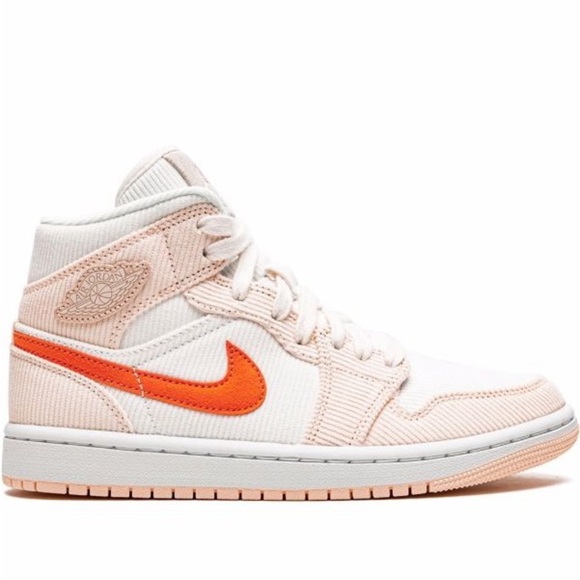 Nike Shoes - NIKE Air Jordan Mid 1 Women's Corduroy Sneakers - White and Orange
